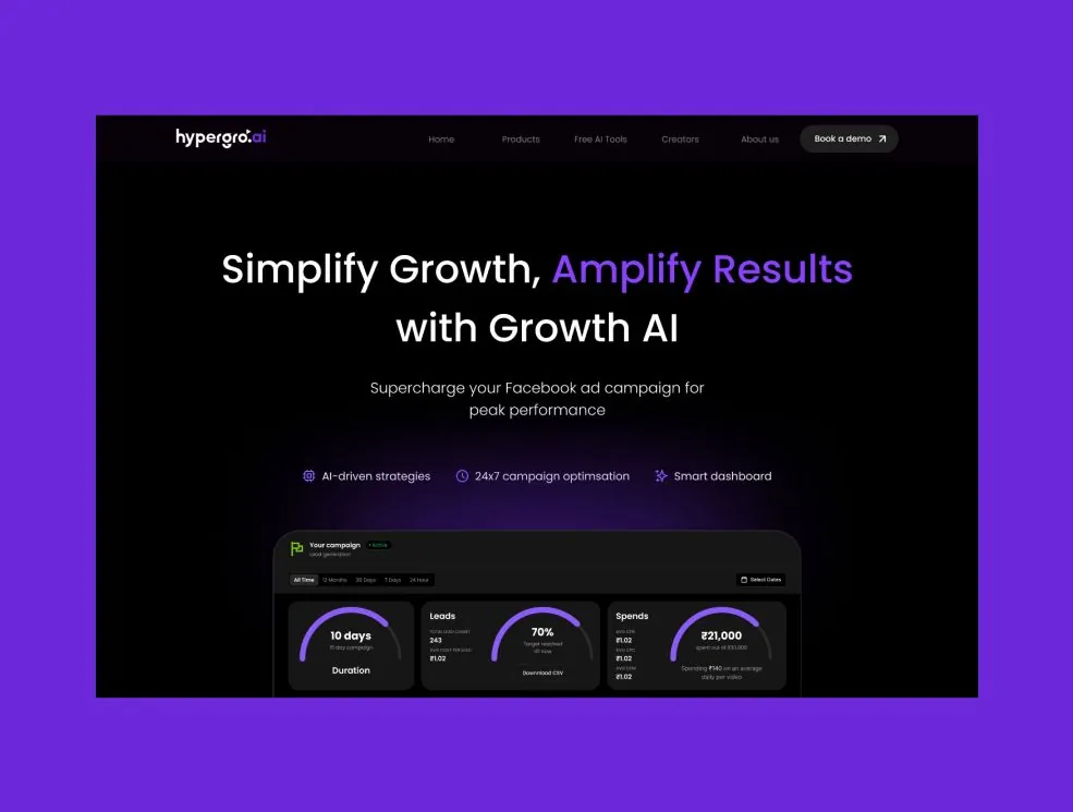 Hypergro.ai Growth AI landing page